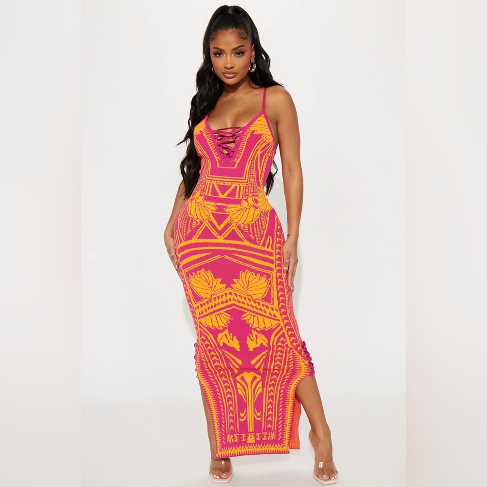 NWT Fashion Nova Bad Gal Bandage Maxi Dress-Pink